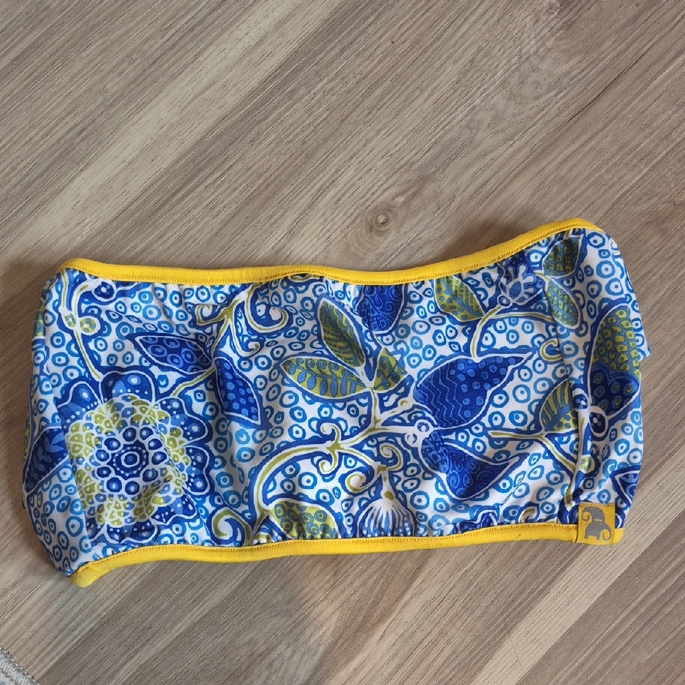 Blue and Yellow Patterned Strapless Bra